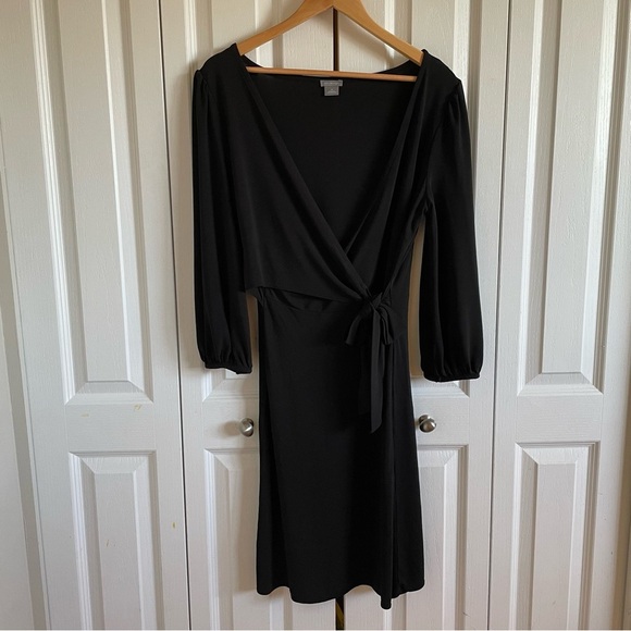 Ann Taylor Dresses & Skirts - Ann Taylor Wrap Dress Womens 10 Black Classic Slinky Classy 3/4 Sleeve Corporate